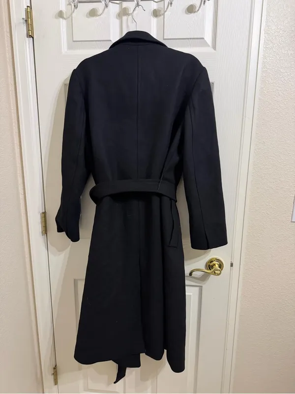 Zara Manteco Wool Wrap Black Long Length Coat - Image 7