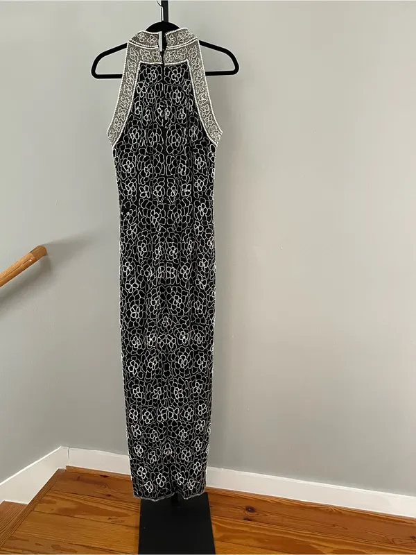Adrianna Papell Vintage 100% Silk Beaded High Neck Maxi Dress Size 14 - Image 3