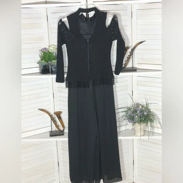 Vintage 90s chiffon jumpsuit beaded palazzo whimsigoth boho dark fairy festival - Image 3