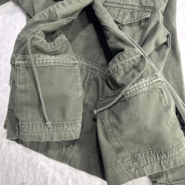 Old Navy Womens S Utility Jean Jacket Army Green Pockets Long Sleeve Grunge Y2K - Image 5
