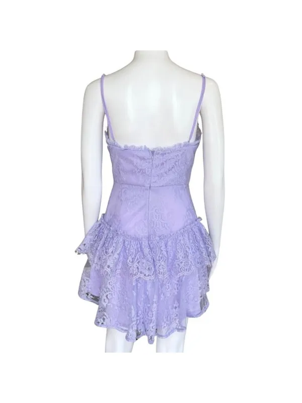 Angel Biba Sleeveless Tiered Shimmer Lace Floral Mini Dress Lavender Purple Size - Image 7