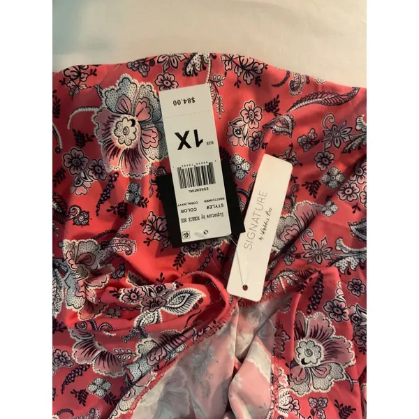 Signature by Bobbie Brooks Coral Floral Print Dress Plus Size 1X‎ Short Sleeve - Image 5