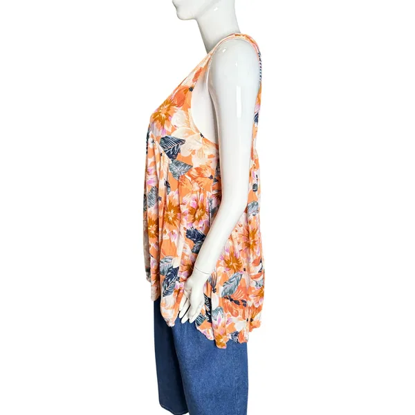 Rip Curl Orange Floral V-Neck Sleeveless Babydoll Tunic Top Medium - Image 5