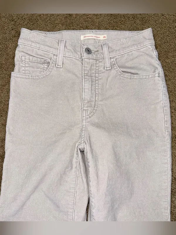 Levi’s 724 High Rise Straight Jeans NWOT Gray Corduroy Stretch Pants Sz 26x28 - Image 3