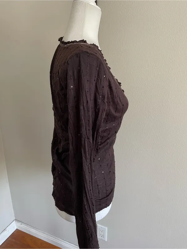 United Colors of Benetton Dark Brown V-Neck Long Sleeve Top - Image 4