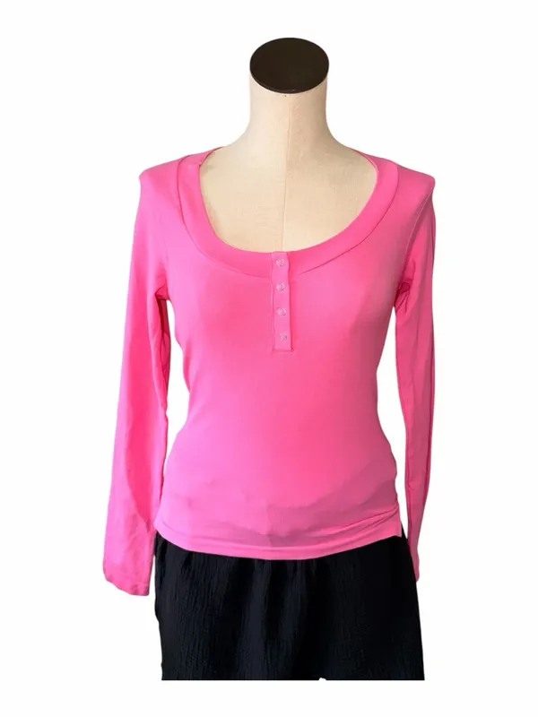 NWTO Free People Intimately Wide Awake Layer Henley Neon Rose M/L - Image 4