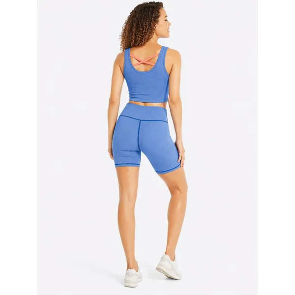 Nautica Blue Ribbed Biker Short Set Crop Top‎ Athleisure Gym Pilates Size M NWT - Image 2