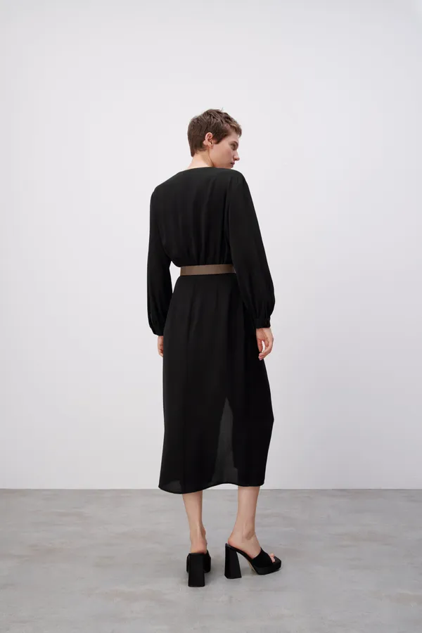 ZARA Black Belted Long Sleeve Grunge Midi Dress - Image 8