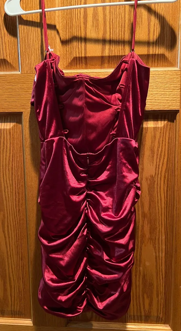 Burgundy Silk Corset Dress - Image 6