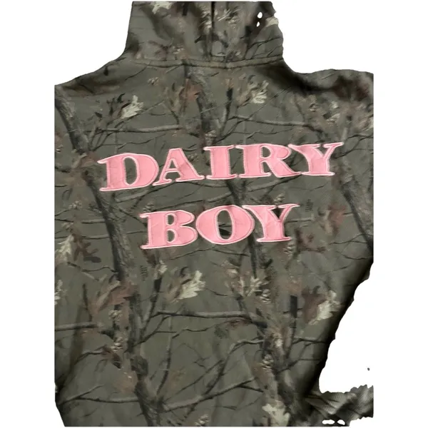 Dairy Boy The Boyfriend Hoodie Evergreen Camo/Pink Appliqué Women's Size Large - Image 5