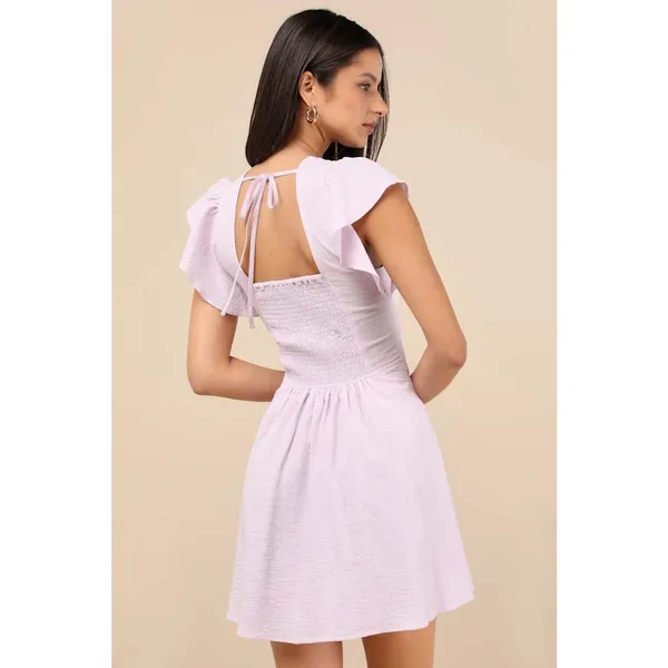 NWT Lulus Sweeten Me Up Lilac Flutter Sleeve Mini Dress With Pockets Weekend M - Image 4