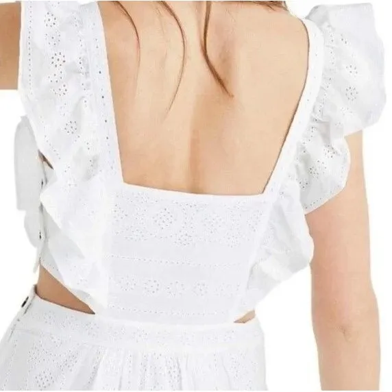 Madewell Eyelet Ruffle Mini‎ Dress 8 White Cutout Cotton Summer Boho Romantic - Image 3