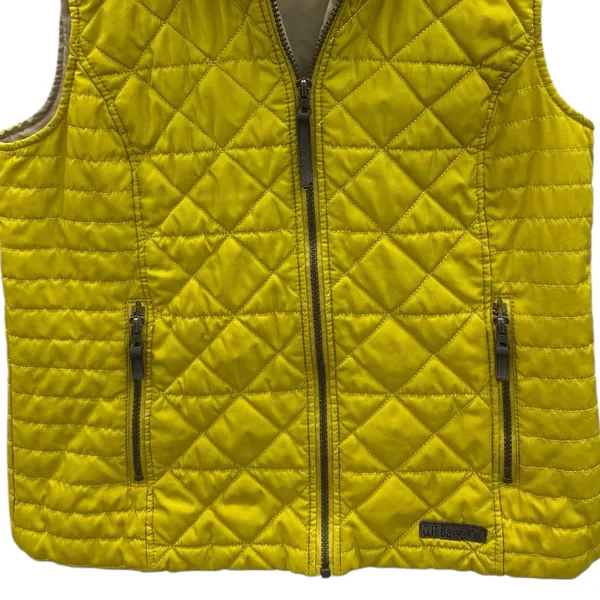 GH Bass and Co Quilted Vest Chartreuse Zip Front Fleece Collar Zip Pocket Medium - Image 9