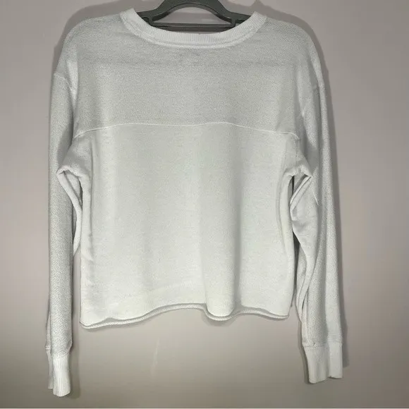 aerie crewneck cropped distressed white athletic sweater cotton blend - Image 7