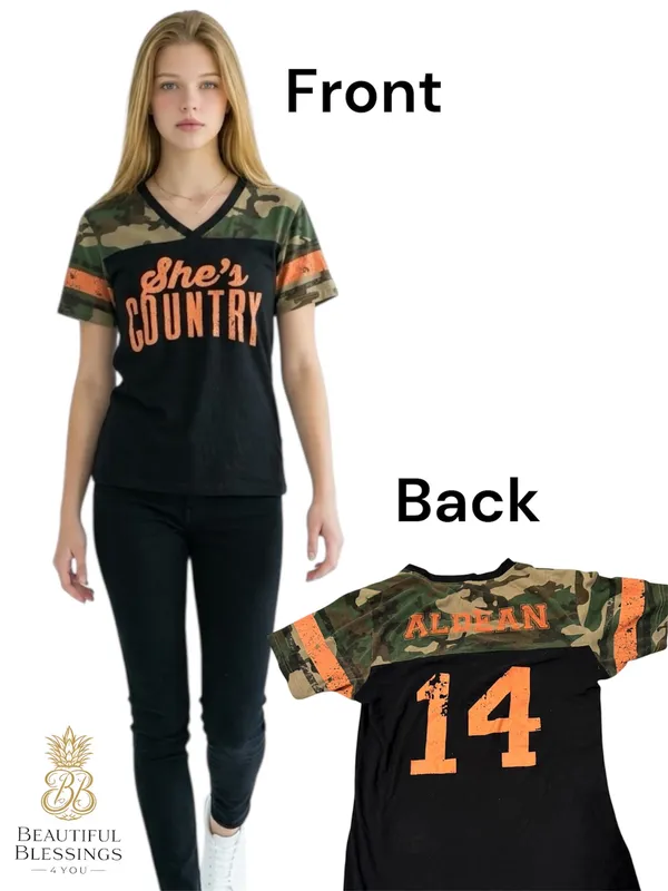 Jason Aldean Concert Shirt. She's Country. Distressed Orange Print Sz Med - Image 2