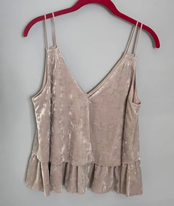 Aerie beige peplum sleeveless velvet top - Image 2