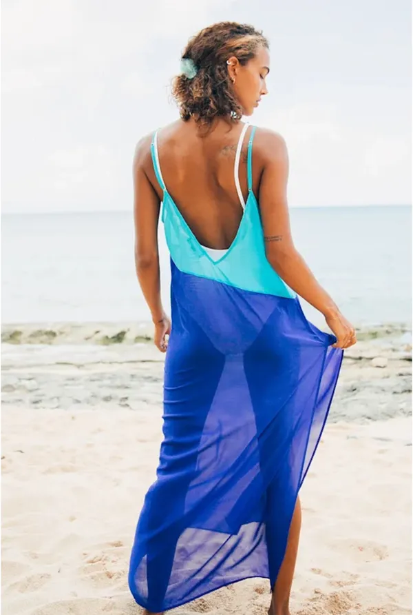 Lulus Seaside Retreat Turquoise and Cobalt Blue Maxi Cover-Up - Image 3