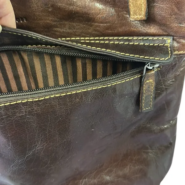 Jack Georges Brown Leather Voyager crossbody hobo bag 12.5 x 11 inch - Image 9