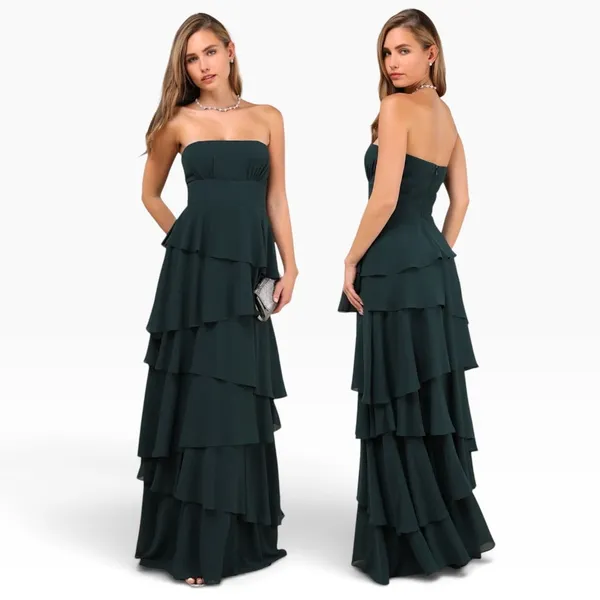 Lulus Gorgeous Essence Emerald Strapless Tiered Maxi Dress size M NWT - Image 2