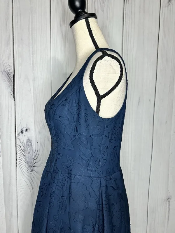 Azazie Atelier Amalie Dress Navy Blue Sz 12 Floral Jacquard Sleeveless Gown NEW - Image 6