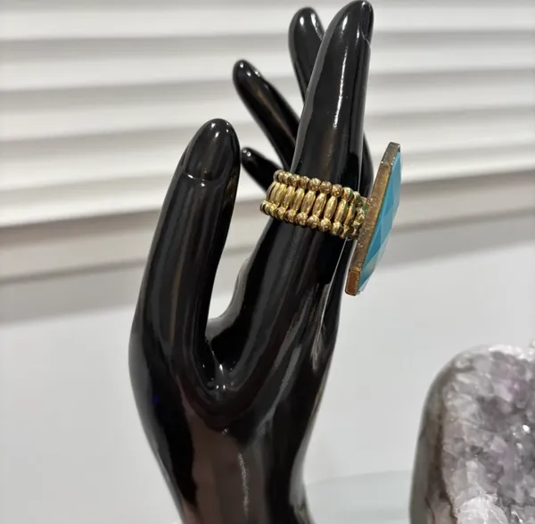 Turquoise Rectangular Statement Adjustable Ring Blue - Image 5