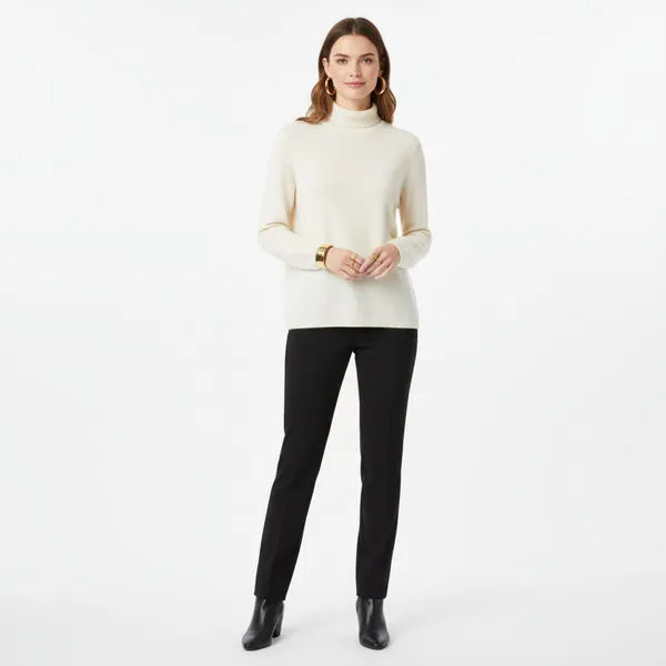 100% Cashmere Parisian Ivory Cream Long sleeve Mock Turtleneck Sweater L - Image 6