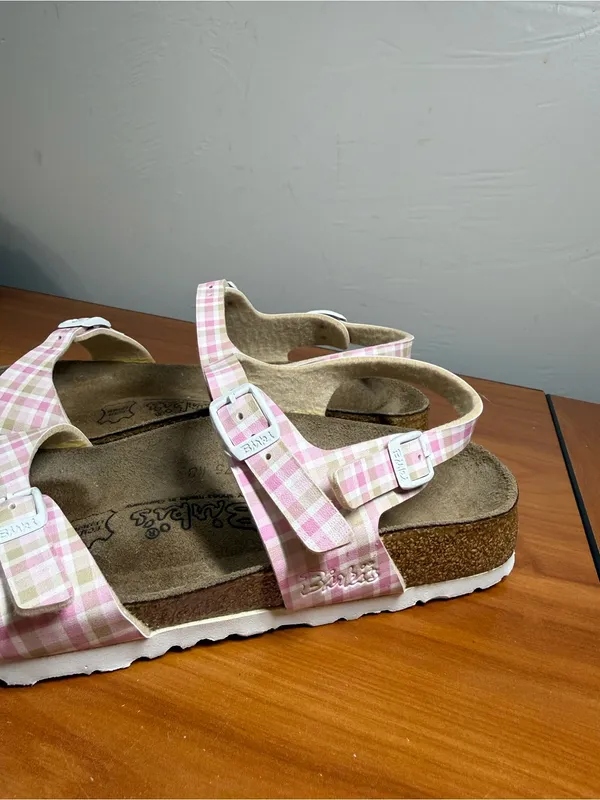 Birkis‎ by Birkenstock Womens 38/7 Pink Plaid Buckle Ankle Strap Sandal Leather - Image 2