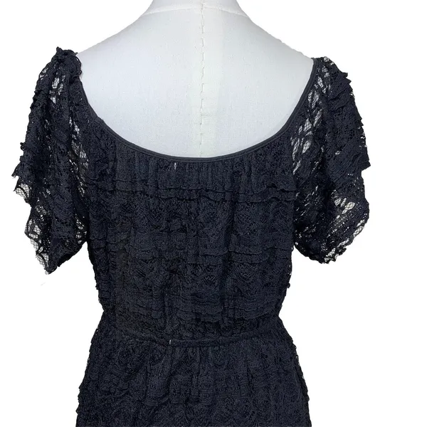 Umgee Lace Tiered Dress Womens Size M Black V-Neck Short Sleeve‎ A7938 - Image 7