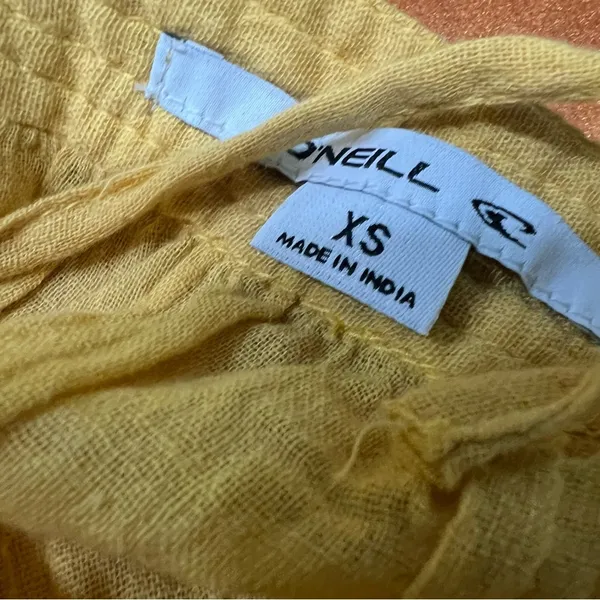New O'Neill Yellow peasant top 3/4 Sleeve Blouse tie back cotton gauze xs - Image 2