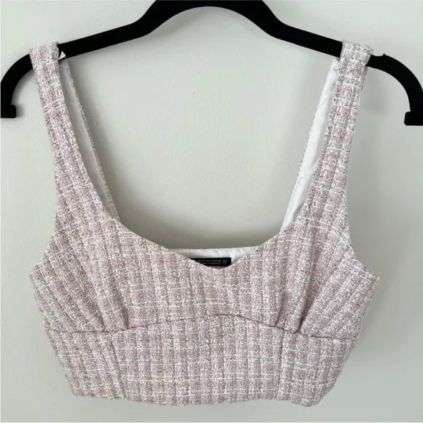Zara light pink trendy tweed crop top NEW - Image 4