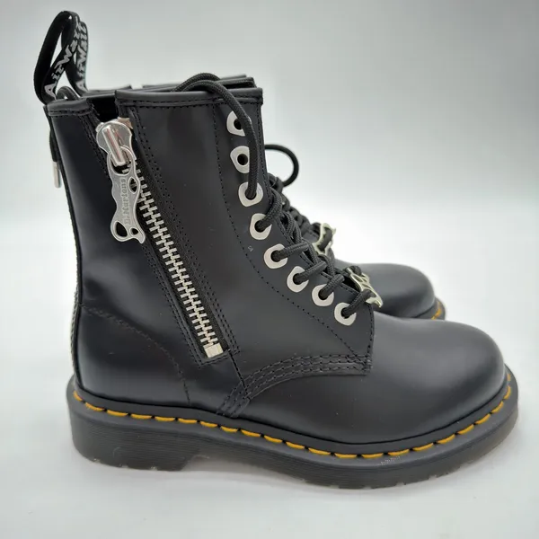 Dr. Martens 1460 Zip Smooth Leather Grunge Edgy LaceUp Black Boot NWOB UK 3 US 5 - Image 4