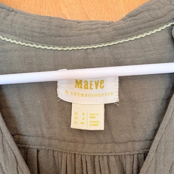 Maeve by Anthropologie‎ Olive Green Gauze Ruffle Tunic Dress Shirt Size 2 - Image 3
