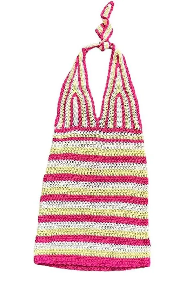 Beginning Boutique Whitsundays Crochet Knit Mini Dress Pink Yellow White 4 NEW - Image 8