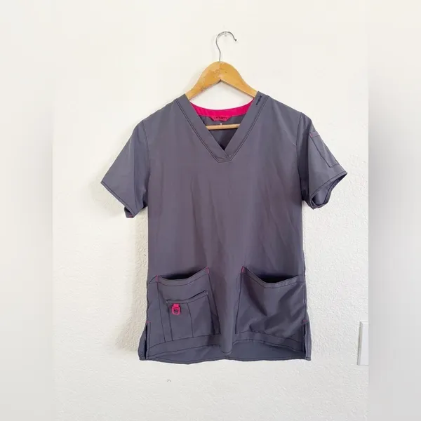 Carhartt Force Cross-Flex‎ Scrub Top Size S Grey V-Neck Medical Uniform C12110 - Image 9