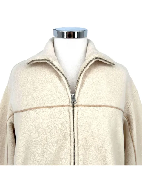 & Other Stories Fleece Full Zip Oversized Cozy Track Jacket Cream Size Small - Image 2