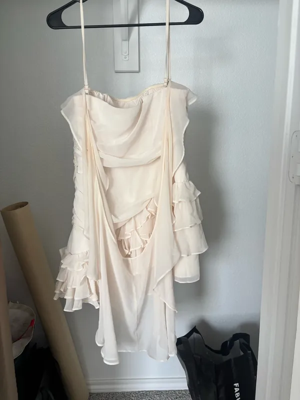 Oh Polly Off-Shoulder Ruffled Mini Dress in Ivory #bridal - Image 4