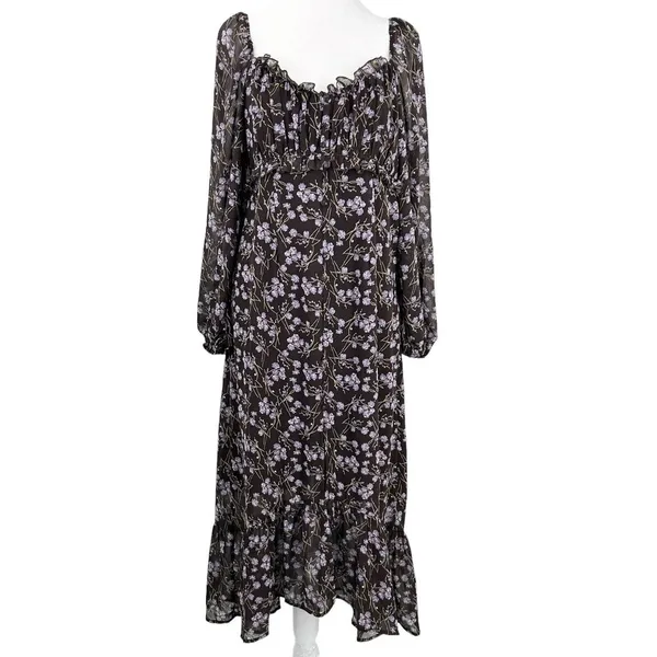 143 Story By Line Up Sz M Floral Maxi Brown Lavendor Front Slit Dress - Image 2