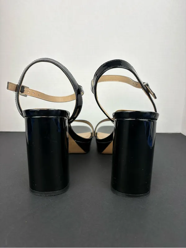 mix no. 6 Black Patent Platform Block Heel Sandals - Women - Image 3