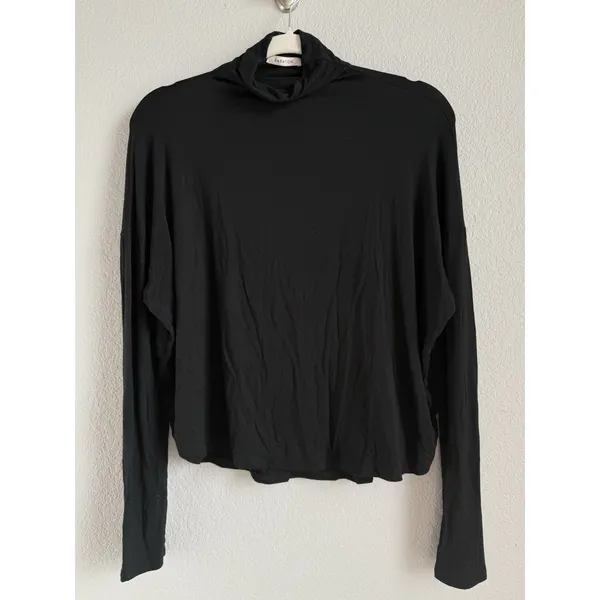 Aritzia Babaton Small Long Sleeve Top Shirt Black Mock‎ Neck Lightweight Cropped - Image 4