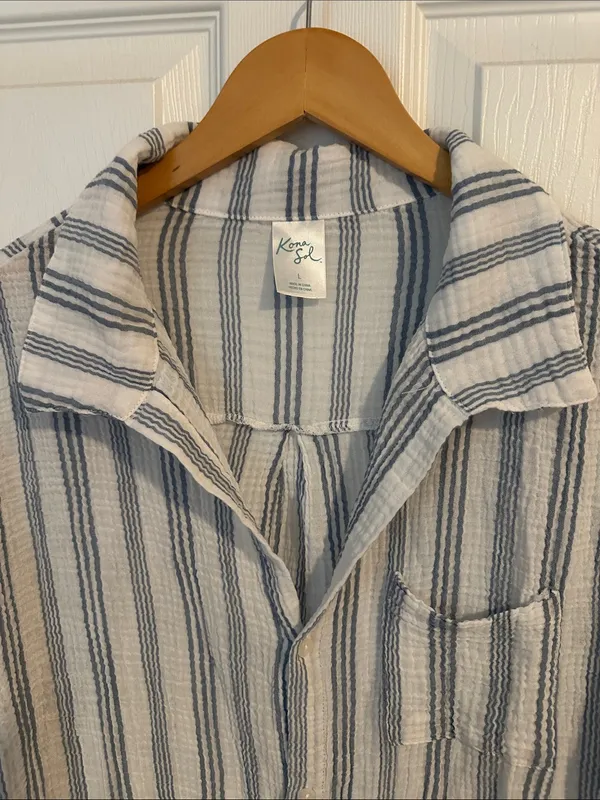 Kona Sol Striped Button-Up Swim Cover up - Image 2
