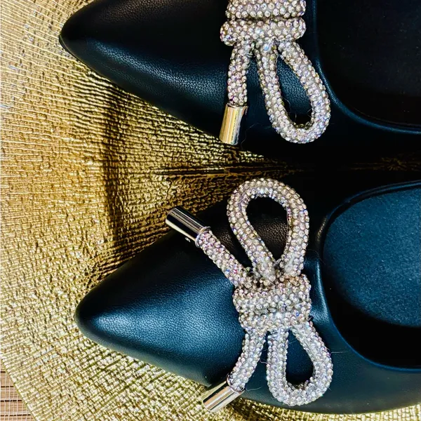 SM New York pointed toe silver bow black ballerina flats shoes - Image 3