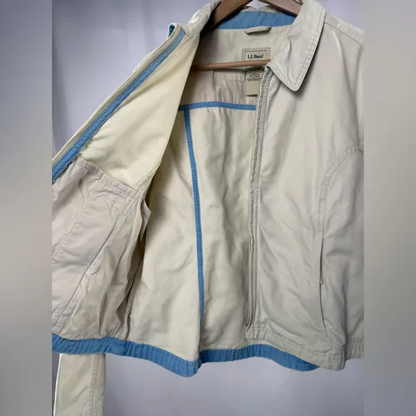 L.L. Bean Full‎ Zip Cotton Lightweight Jacket in Cream Size XL - Image 7