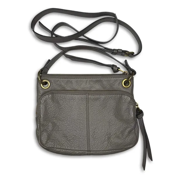 Fossil Purse Crossbody Grey Pebbled Leather‎ Purse Adjustable Strap Zip Pockets - Image 2