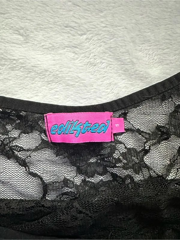 Edikted Gianna Sheer Lace Tank Top Black Size Small Floral Spaghetti Strap - Image 6