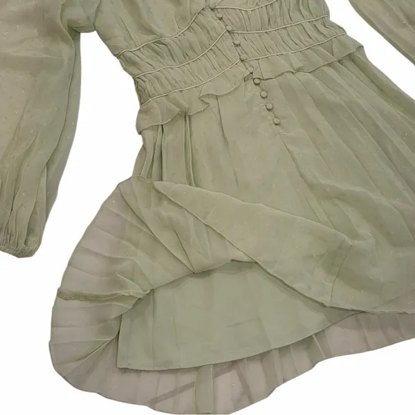 ASOS Sage Green Dobby Pleated Mini Dress Fairycore Forest Pixie Vibe NWT Size 4 - Image 9