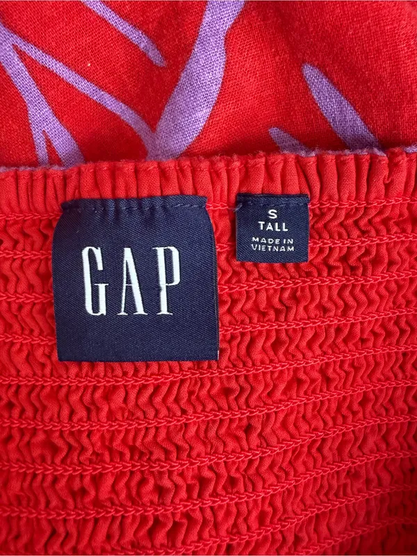 Gap Linen-Blend Midi Dress in Purple Lilac and Red Coral Floral Size Small Tall - Image 9