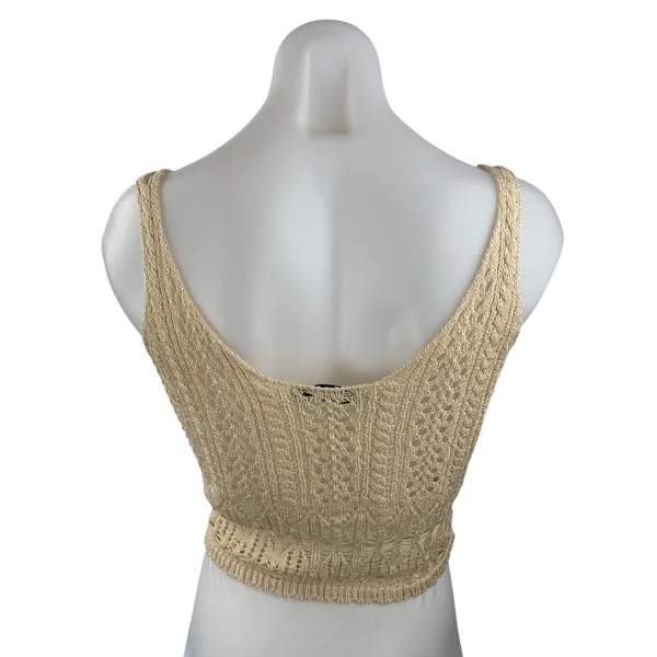 Zara Women's Cream Beige Crochet Knit Sleeveless Button Up Boho Crop Top Size S - Image 4