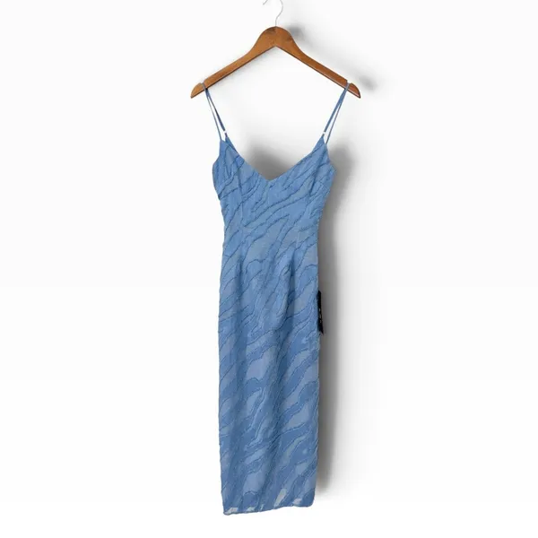 Lulus Derisa Slate Blue Textured Burnout Slip Midi Dress size XS NWT - Image 4