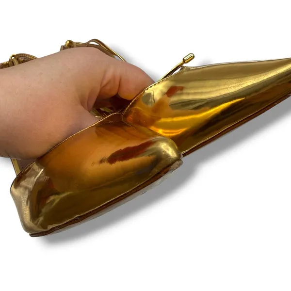 Vicenza Gold Metallic Sculptural Heel Pumps 39‎ Lace Up Pointed Toe Statement - Image 6