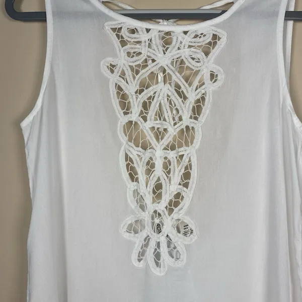 NWT ROXY Goldy Soul Mini Beach Tank Dress White‎ Sheer Coverup Medium - Image 5